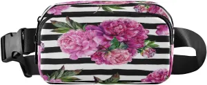 Fanny Packs for Women Men Pink Peonies Bouquet Belt Bag Waist Pouch Packs Spring Floral Bumbag Crossbody Bag Running Hiking Fanny Pack Gifts for Girls Boys