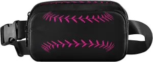 Fanny Packs for Women Men Pink Red Baseball Lace Ball Belt Bag Waist Pouch Packs Crossbody Bag Running Hiking Fanny Pack Gifts for Girls Boys
