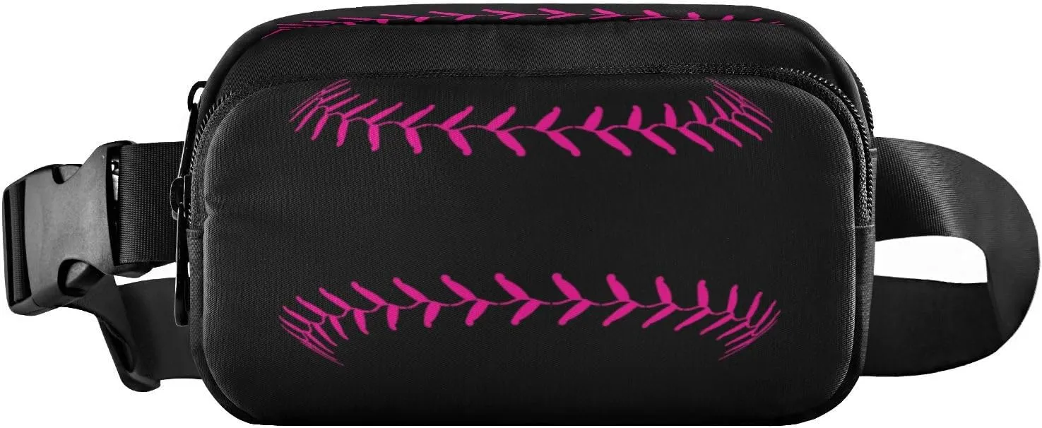 Fanny Packs for Women Men Pink Red Baseball Lace Ball Belt Bag Waist Pouch Packs Crossbody Bag Running Hiking Fanny Pack Gifts for Girls Boys