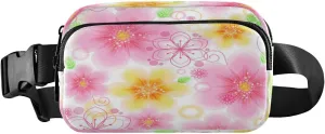 Fanny Packs for Women Men Pink Yellow Lilac Flowers Belt Bag Waist Pouch Packs Crossbody Bag Running Hiking Fanny Pack Gifts for Girls Boys