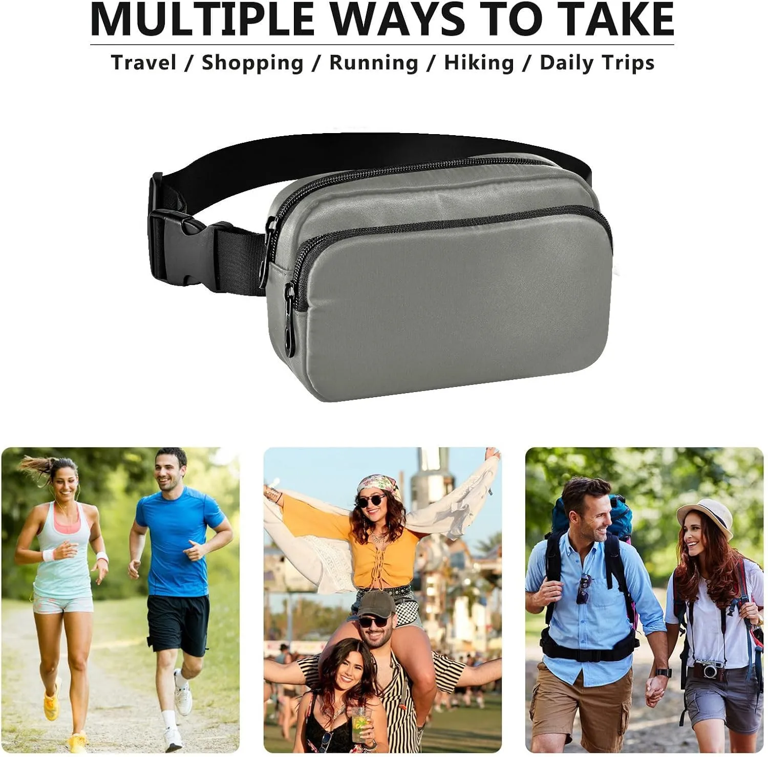 Fanny Packs for Women Men Plain Friar Grey Belt Bag Waist Pouch Packs Crossbody Bag Running Hiking Fanny Pack Gifts for Girls Boys