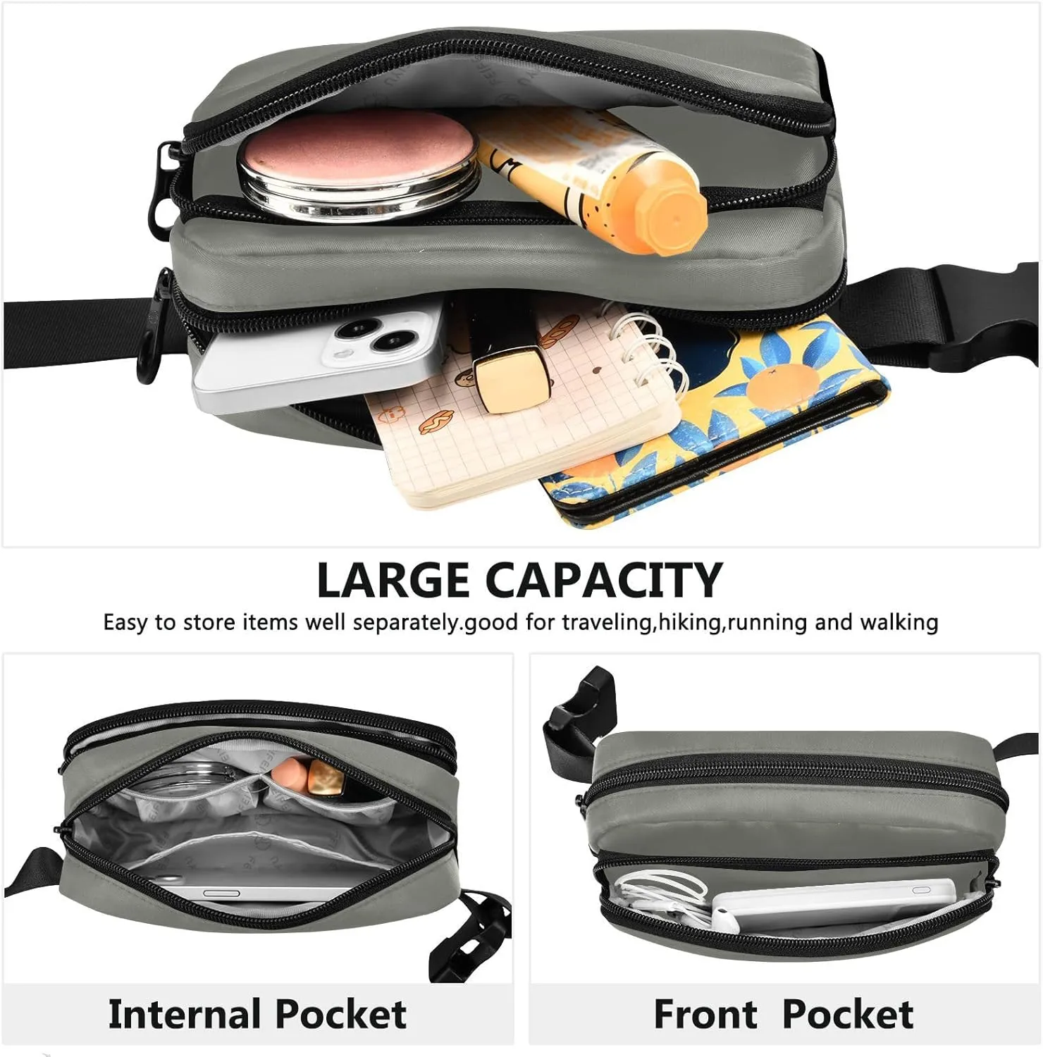 Fanny Packs for Women Men Plain Friar Grey Belt Bag Waist Pouch Packs Crossbody Bag Running Hiking Fanny Pack Gifts for Girls Boys