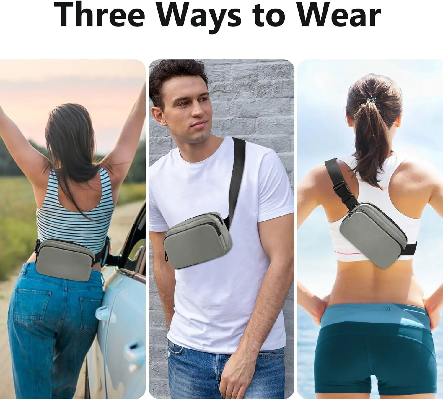 Fanny Packs for Women Men Plain Friar Grey Belt Bag Waist Pouch Packs Crossbody Bag Running Hiking Fanny Pack Gifts for Girls Boys