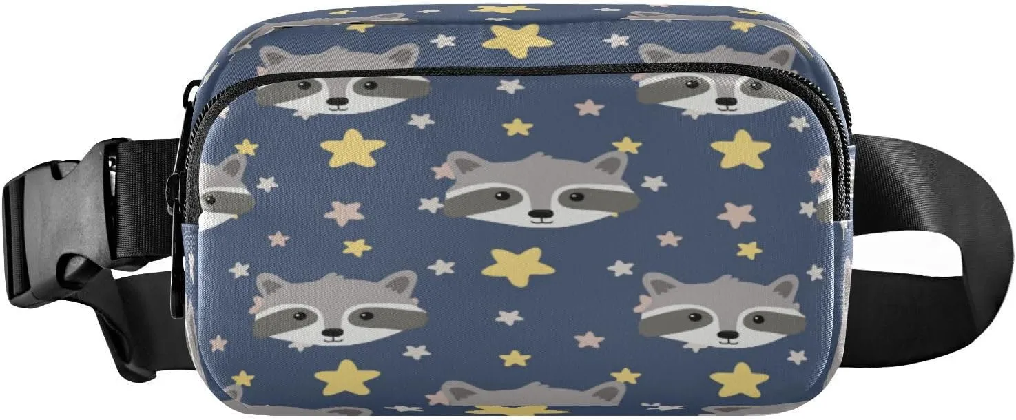 Fanny Packs for Women Men Raccoons Stars Belt Bag Waist Pouch Packs Crossbody Bag Running Hiking Fanny Pack Gifts for Girls Boys
