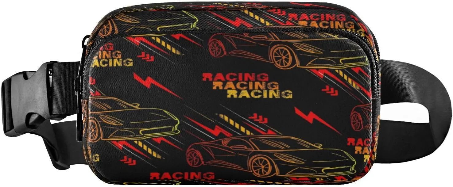 Fanny Packs for Women Men Red Orange Race Car Belt Bag Waist Pouch Packs Crossbody Bag Running Hiking Fanny Pack Gifts for Girls Boys
