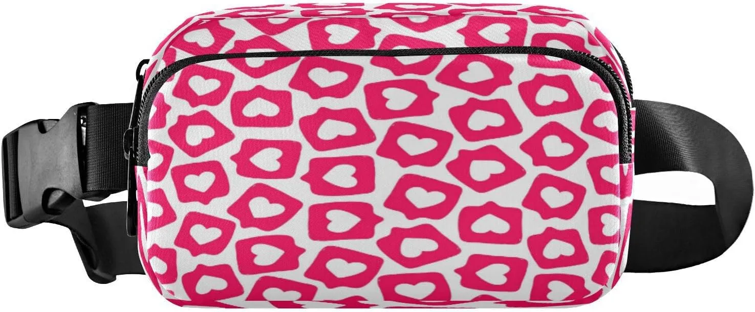 Fanny Packs for Women Men Red Pink Hearts Plaid Belt Bag Waist Pouch Packs Crossbody Bag Running Hiking Fanny Pack Gifts for Girls Boys