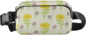 Fanny Packs for Women Men Spring Floral Daisy Belt Bag Waist Pouch Packs Yellow Purple Flowers Crossbody Bag Running Hiking Fanny Pack Gifts for Girls Boys