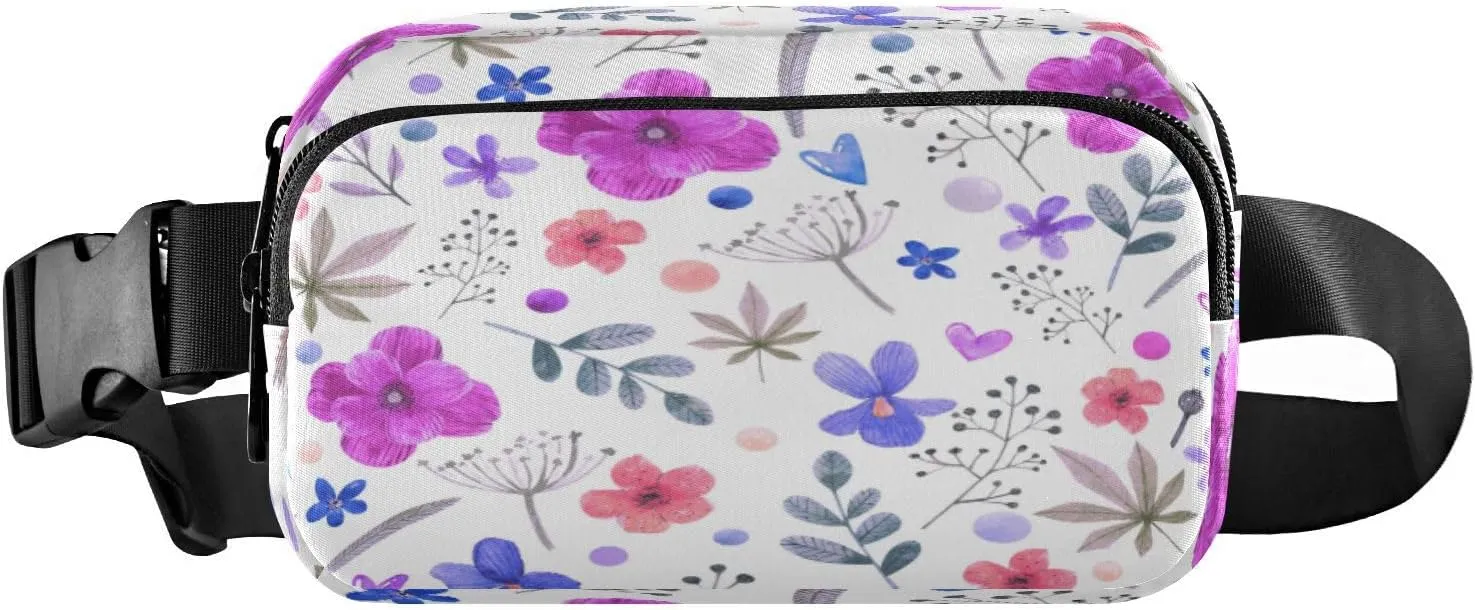 Fanny Packs for Women Men Spring Poppies Daisies Belt Bag Waist Pouch Packs Wild Flowers Plants Bumbag Crossbody Bag Running Hiking Fanny Pack Gifts for Girls Boys