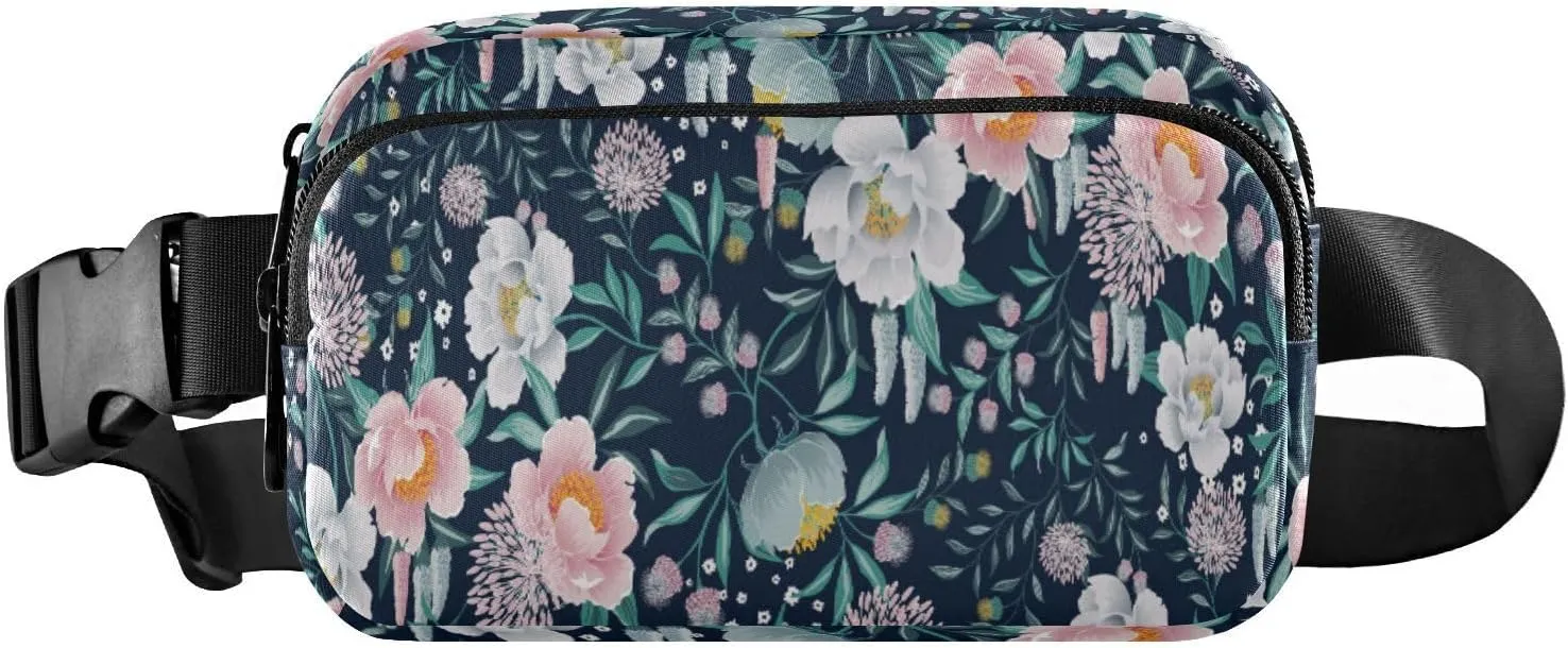 Fanny Packs for Women Men Spring Wild Floral Belt Bag Waist Pouch Packs Flowers Rose Bumbag Crossbody Bag Running Hiking Fanny Pack Gifts for Girls Boys
