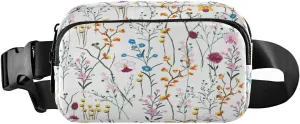 Fanny Packs for Women Men Spring Wild Flowers Belt Bag Waist Pouch Packs Summer Floral Leaves Crossbody Bag Running Hiking Fanny Pack Gifts for Girls Boys