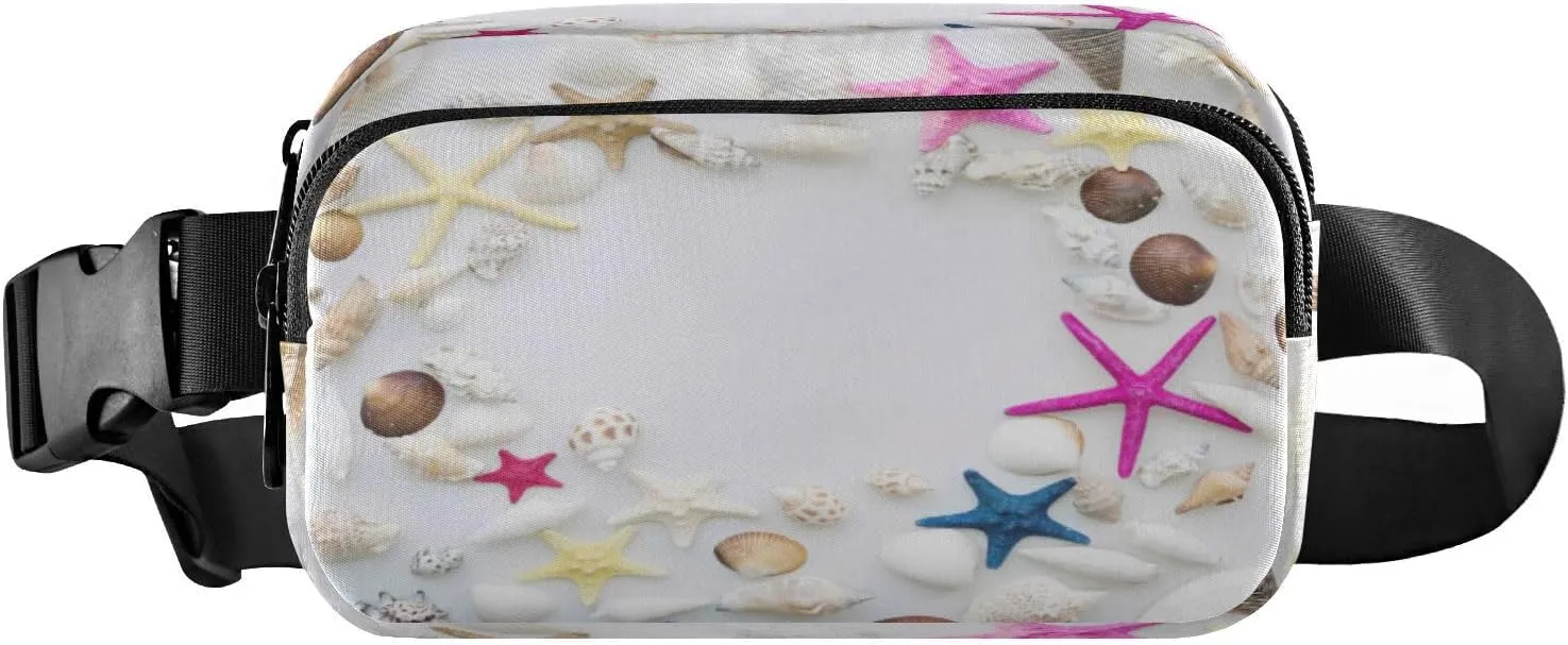 Fanny Packs for Women Men Summer Sea Cockleshells Stars Belt Bag Waist Pouch Packs Seashell Starfish Crossbody Bag Running Hiking Fanny Pack Gifts for Girls Boys