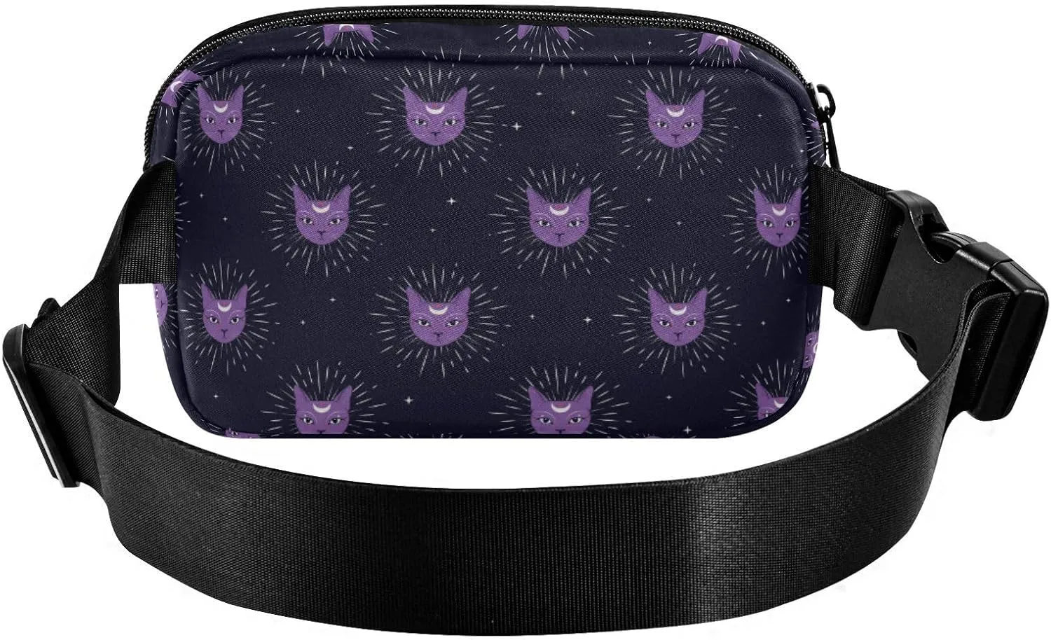 Fashion Waist Pack Crossbody Bags for Women Men with Adjustable Strap, Cat Face with Moon on Night Sky Mini Chest Bag Belt Bag for Run Travel Outdoor Cycling Hiking