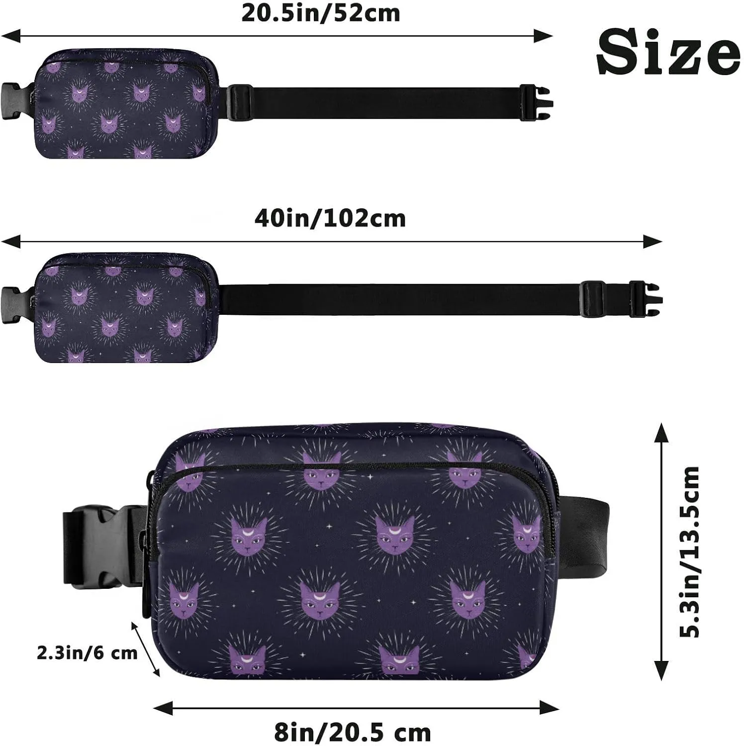 Fashion Waist Pack Crossbody Bags for Women Men with Adjustable Strap, Cat Face with Moon on Night Sky Mini Chest Bag Belt Bag for Run Travel Outdoor Cycling Hiking