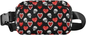 Fashion Waist Pack Crossbody Bags for Women Men with Adjustable Strap, Heart Skull Crossbody Fanny Packs Mini Chest Belt Bag for Run Travel Outdoor Cycling Hiking