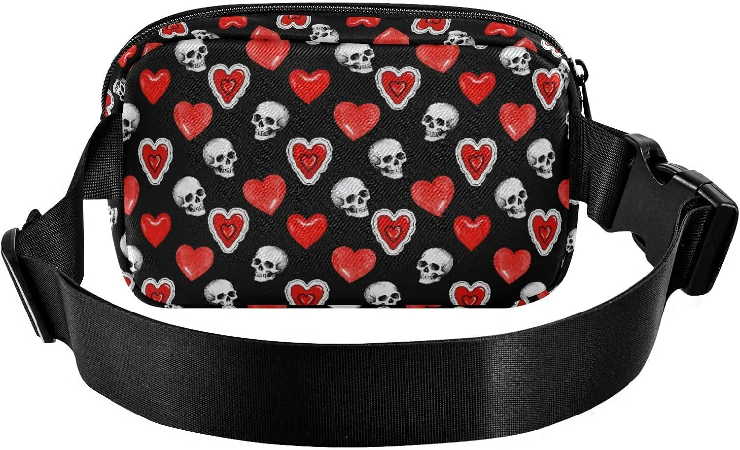 Fashion Waist Pack Crossbody Bags for Women Men with Adjustable Strap, Heart Skull Crossbody Fanny Packs Mini Chest Belt Bag for Run Travel Outdoor Cycling Hiking