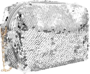 Fashionable Silver Sequin Evening Clutch Handbag for Women Sparkly Crossbody Purse with Capacity for Parties Weddings Formal Events