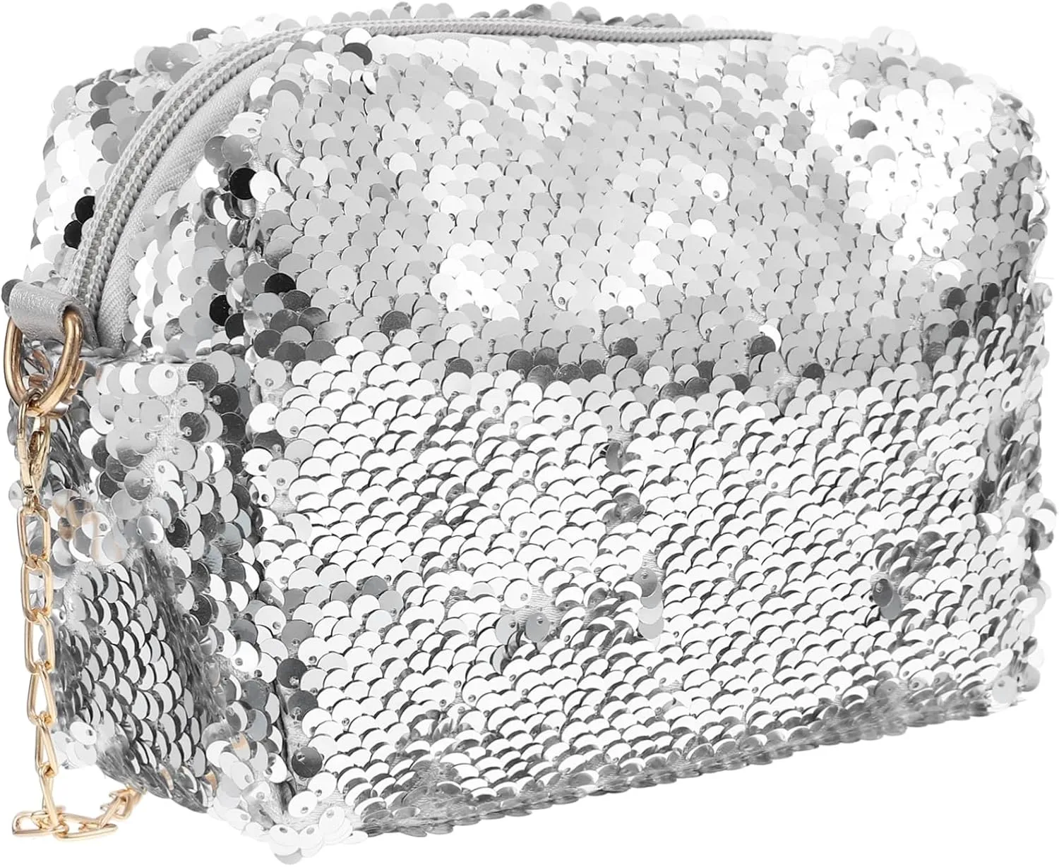 Fashionable Silver Sequin Evening Clutch Handbag for Women Sparkly Crossbody Purse with Capacity for Parties Weddings Formal Events
