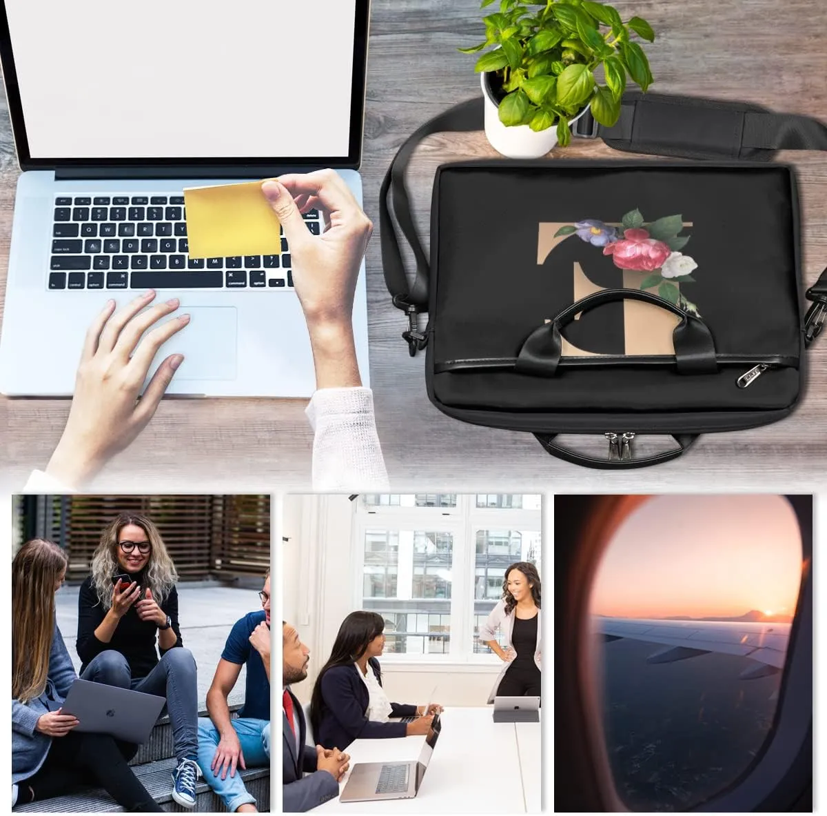Floral D Letter Laptop Shoulder Messenger Bag Waterproof Laptop Briefcase with Handle and Padded Strap Case Sleeve