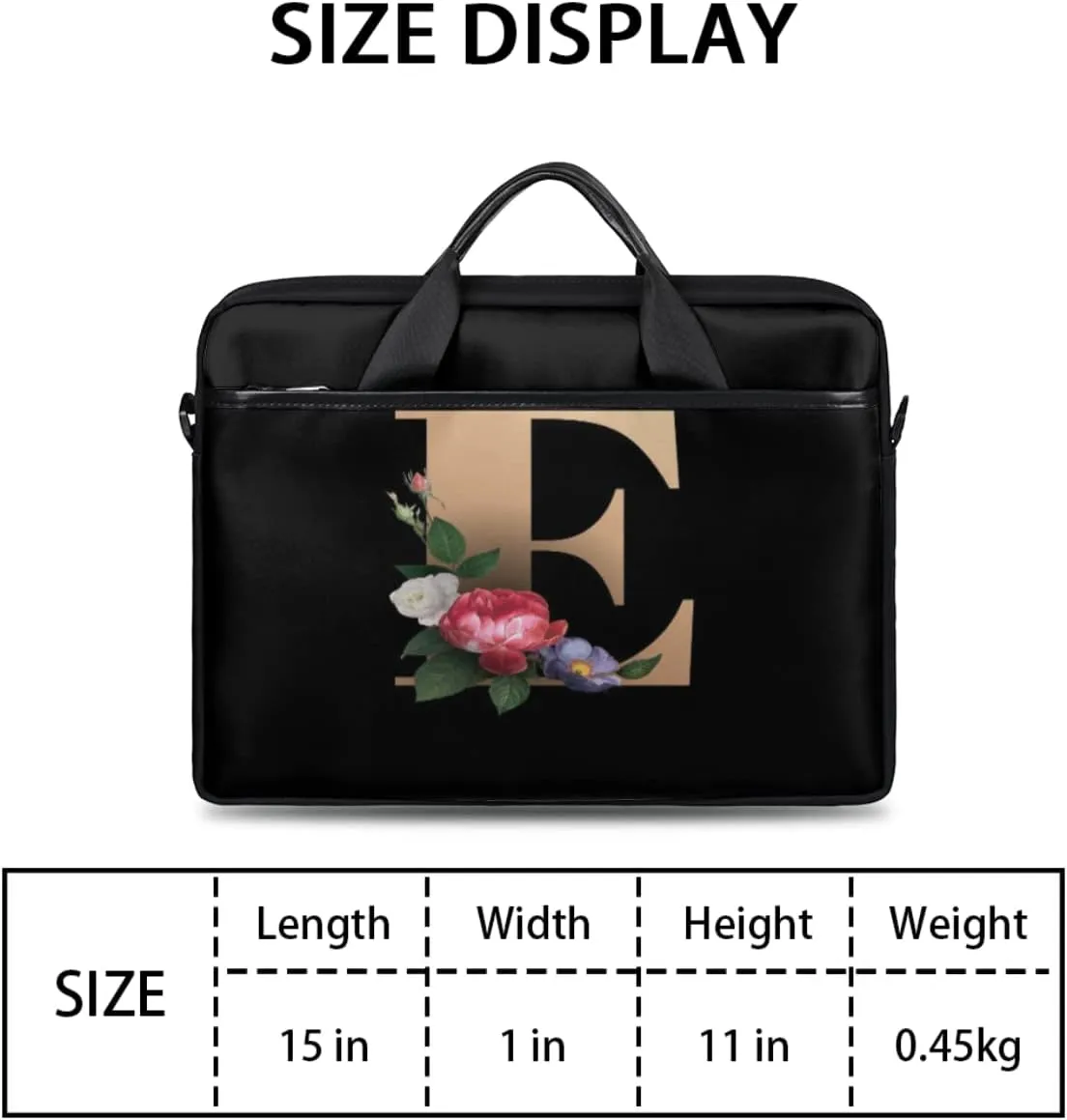 Floral D Letter Laptop Shoulder Messenger Bag Waterproof Laptop Briefcase with Handle and Padded Strap Case Sleeve