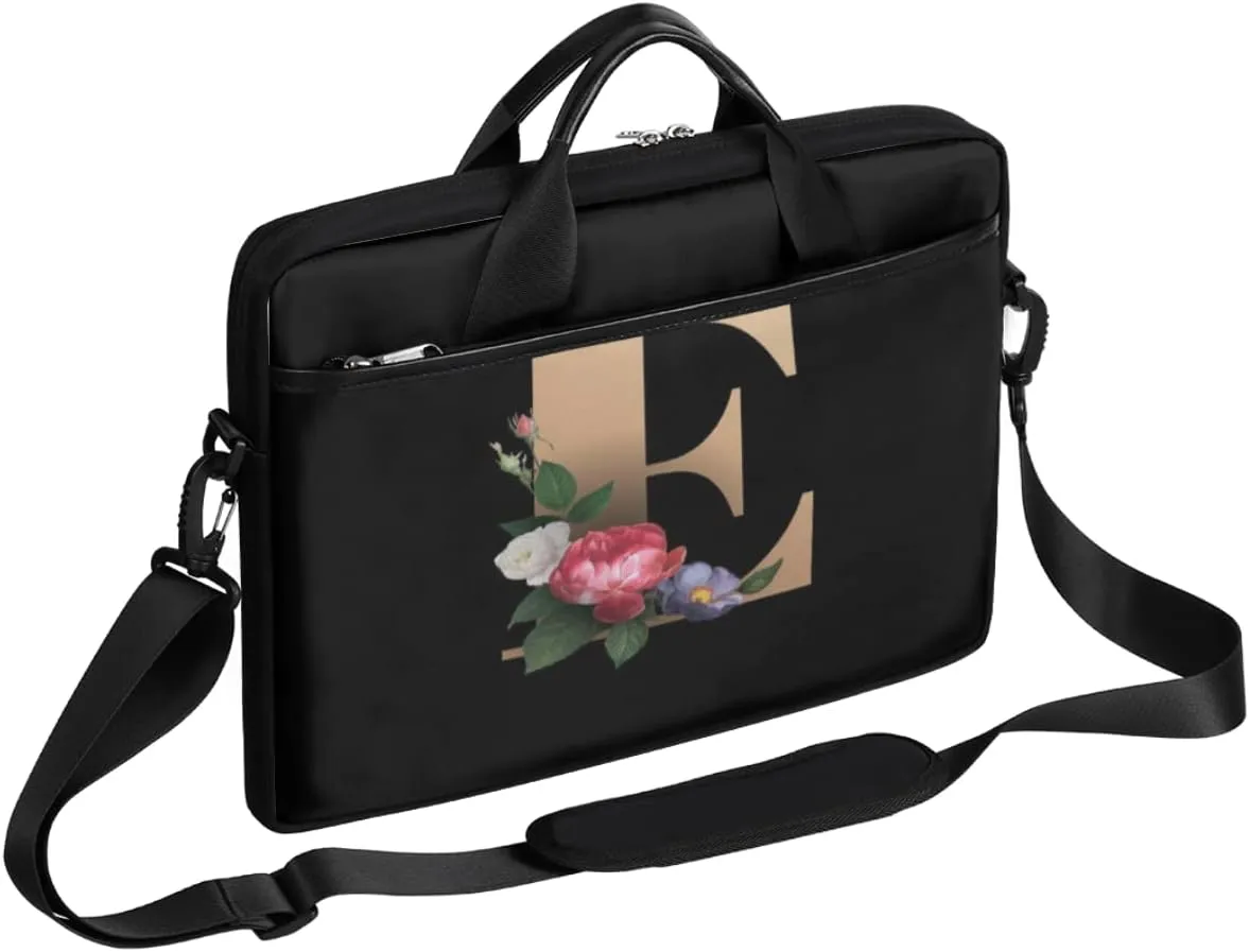 Floral D Letter Laptop Shoulder Messenger Bag Waterproof Laptop Briefcase with Handle and Padded Strap Case Sleeve
