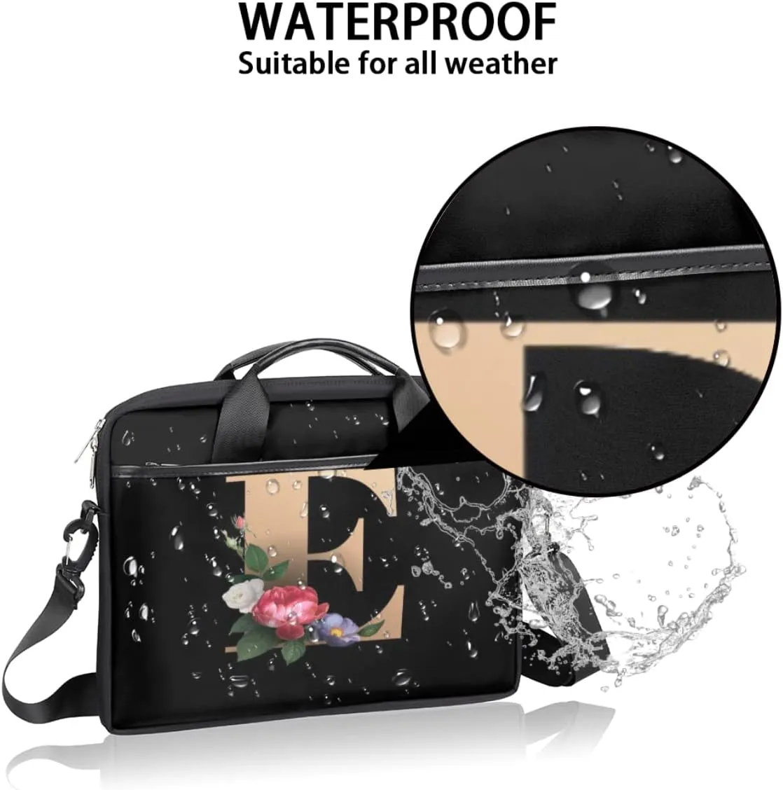 Floral D Letter Laptop Shoulder Messenger Bag Waterproof Laptop Briefcase with Handle and Padded Strap Case Sleeve