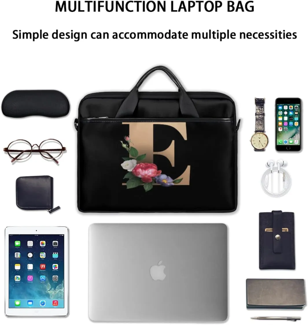 Floral D Letter Laptop Shoulder Messenger Bag Waterproof Laptop Briefcase with Handle and Padded Strap Case Sleeve