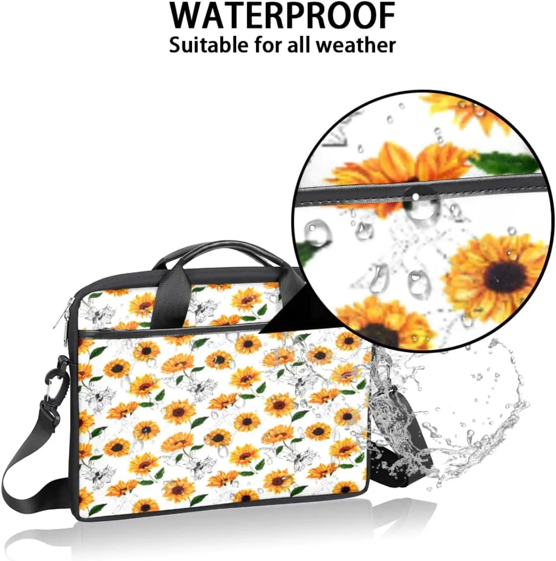 Floral Flower Sunflower Laptop Shoulder Messenger Bag Waterproof Laptop Briefcase with Handle and Padded Strap Case Sleeve