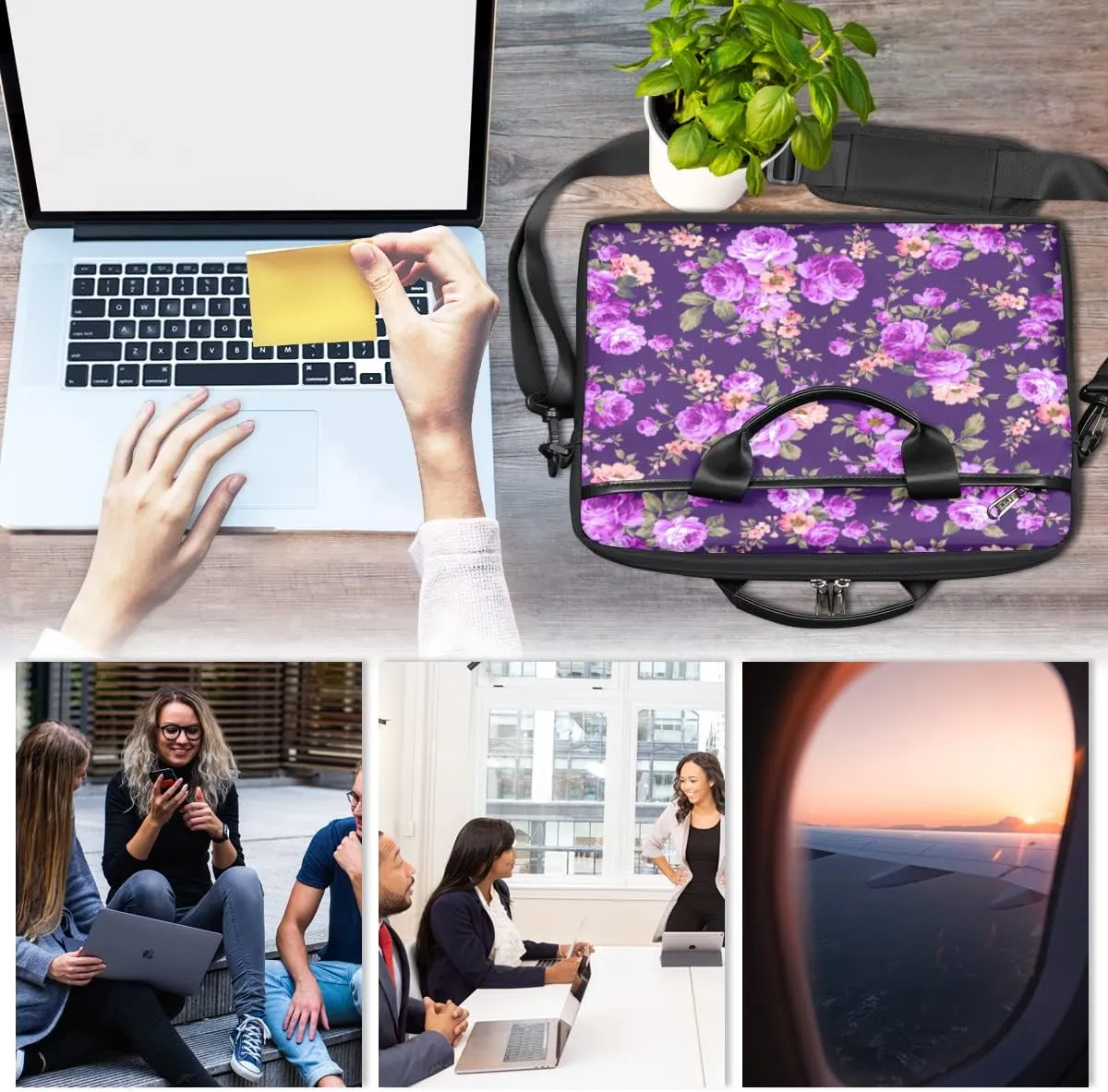 Floral Flower Sunflower Laptop Shoulder Messenger Bag Waterproof Laptop Briefcase with Handle and Padded Strap Case Sleeve