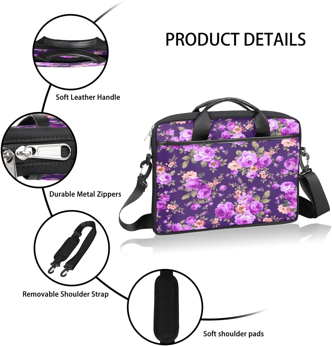 Floral Flower Sunflower Laptop Shoulder Messenger Bag Waterproof Laptop Briefcase with Handle and Padded Strap Case Sleeve