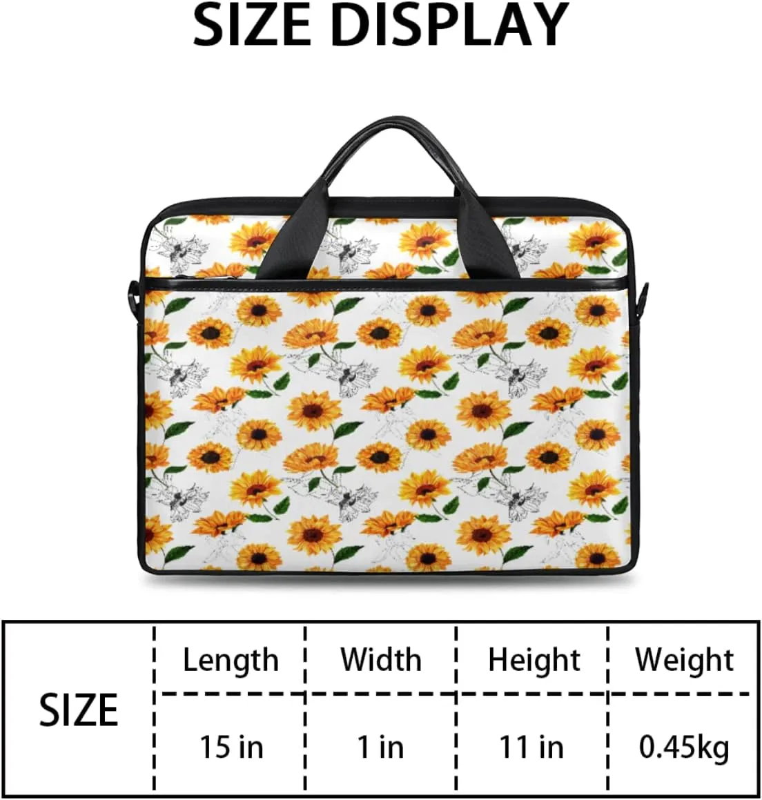 Floral Flower Sunflower Laptop Shoulder Messenger Bag Waterproof Laptop Briefcase with Handle and Padded Strap Case Sleeve