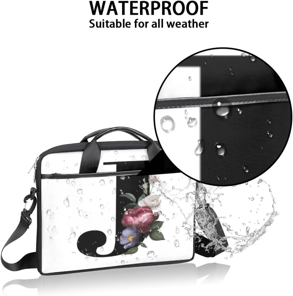Floral H Letter Laptop Shoulder Messenger Bag Waterproof Laptop Briefcase with Handle and Padded Strap Case Sleeve