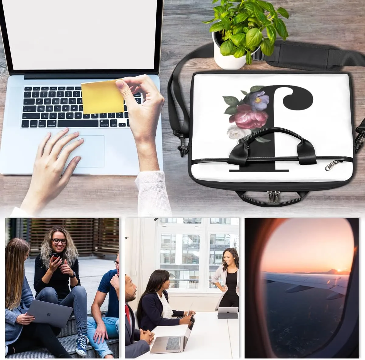 Floral H Letter Laptop Shoulder Messenger Bag Waterproof Laptop Briefcase with Handle and Padded Strap Case Sleeve