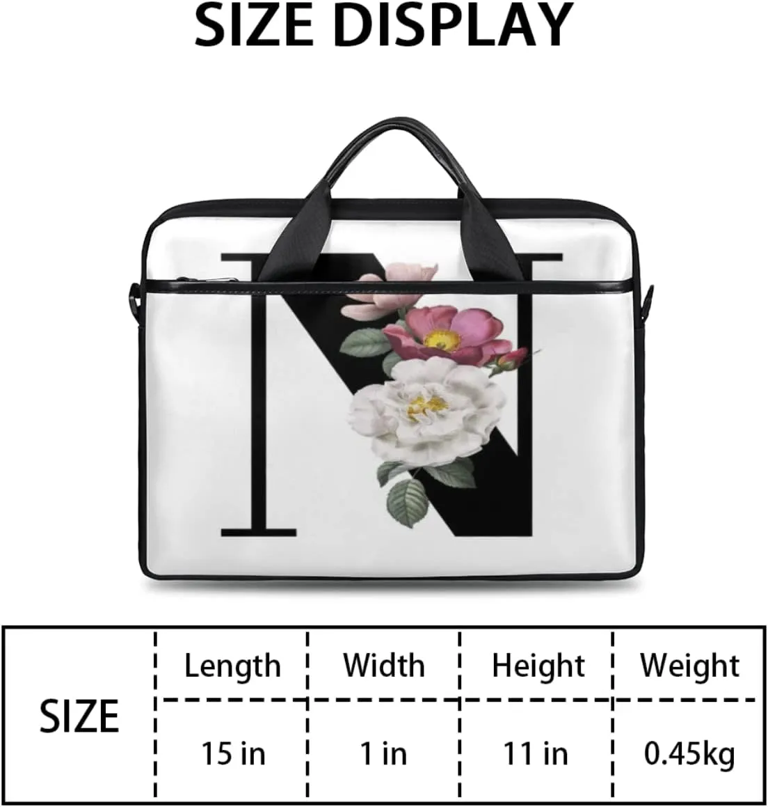 Floral N Letter Laptop Shoulder Messenger Bag Waterproof Laptop Briefcase with Handle and Padded Strap Case Sleeve