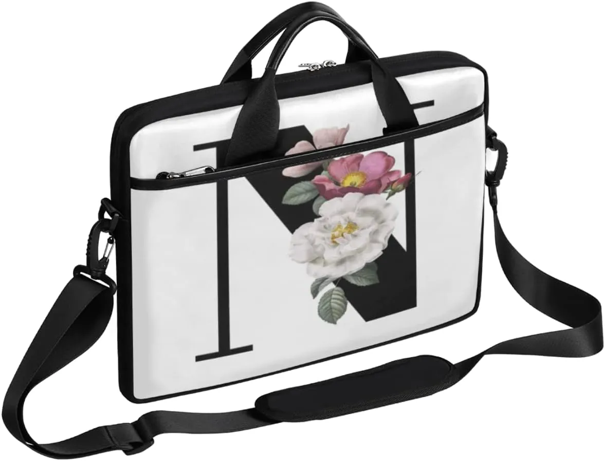 Floral N Letter Laptop Shoulder Messenger Bag Waterproof Laptop Briefcase with Handle and Padded Strap Case Sleeve