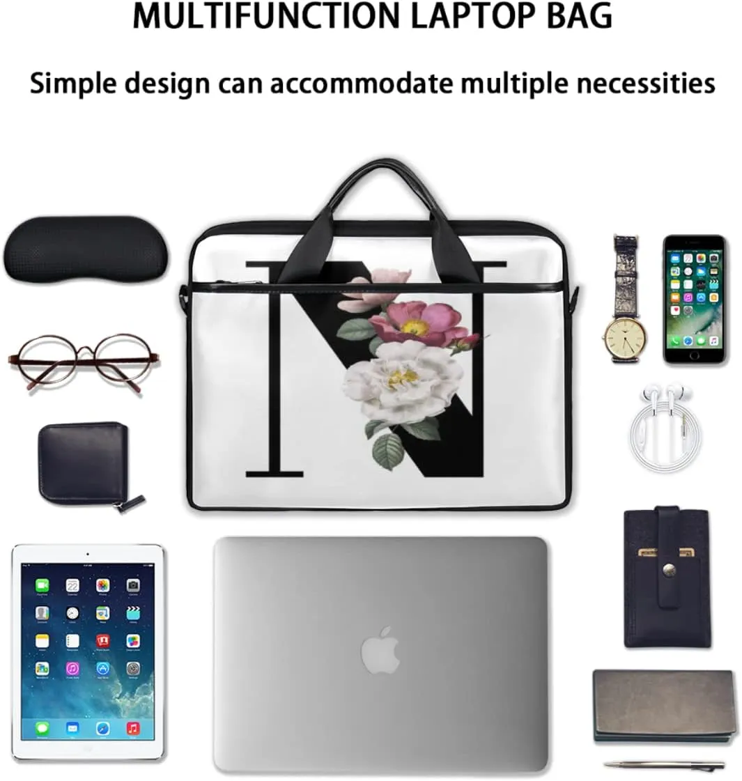 Floral N Letter Laptop Shoulder Messenger Bag Waterproof Laptop Briefcase with Handle and Padded Strap Case Sleeve