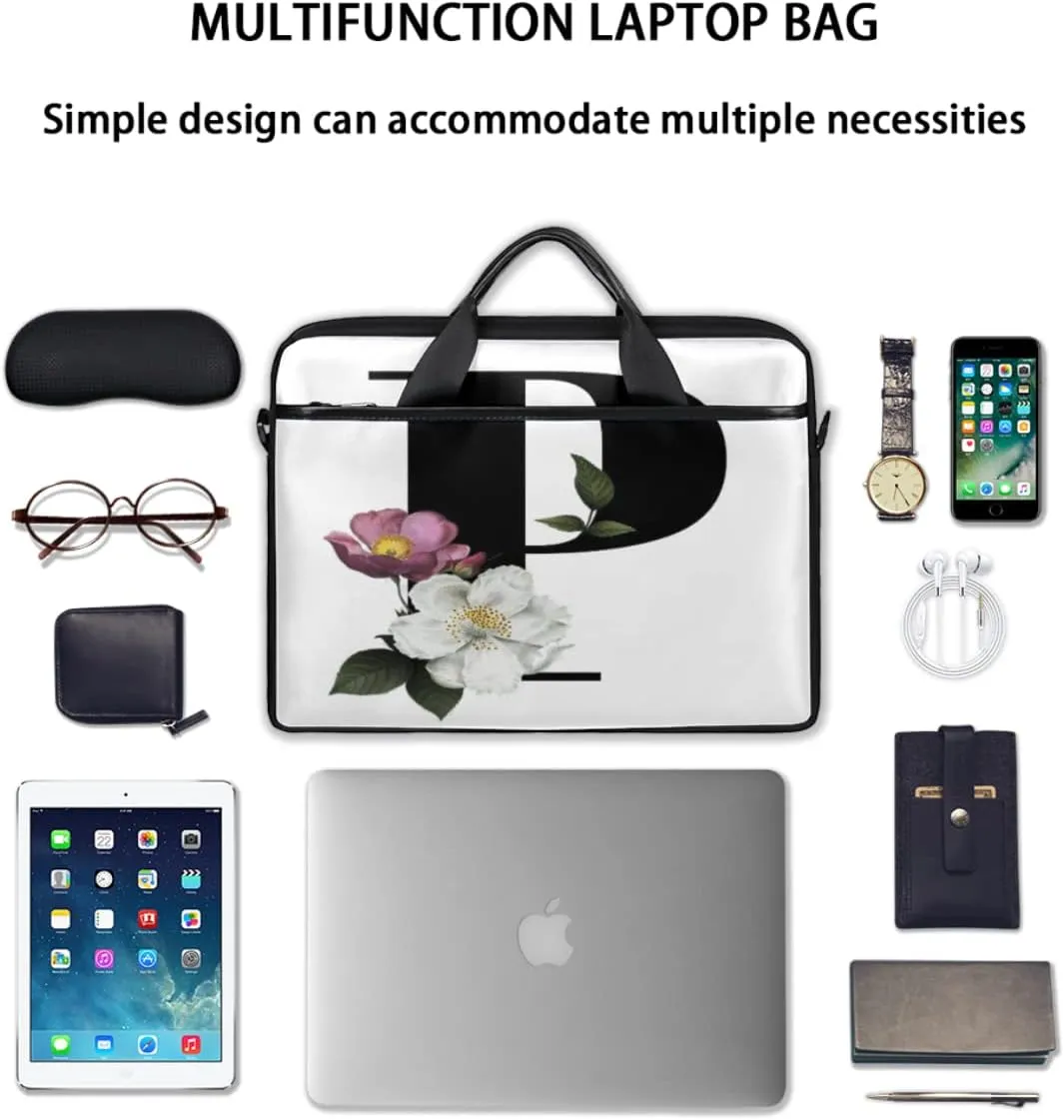 Floral N Letter Laptop Shoulder Messenger Bag Waterproof Laptop Briefcase with Handle and Padded Strap Case Sleeve