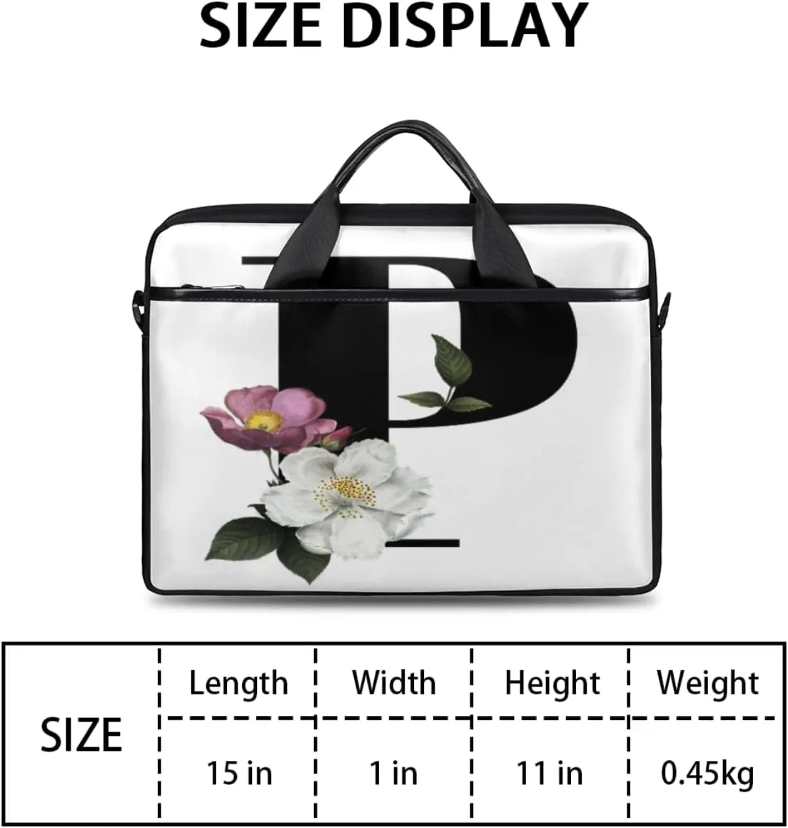 Floral N Letter Laptop Shoulder Messenger Bag Waterproof Laptop Briefcase with Handle and Padded Strap Case Sleeve