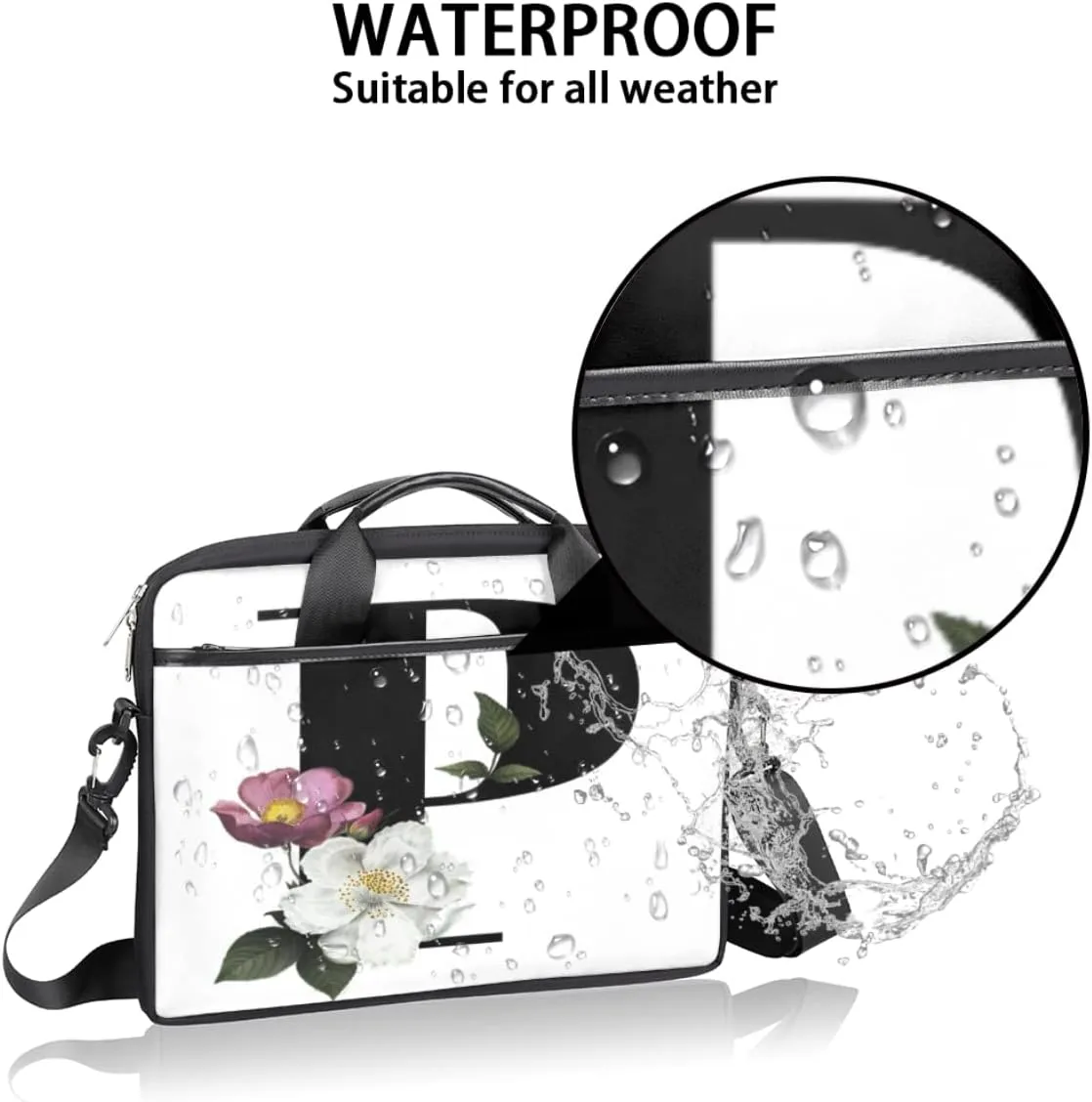 Floral N Letter Laptop Shoulder Messenger Bag Waterproof Laptop Briefcase with Handle and Padded Strap Case Sleeve