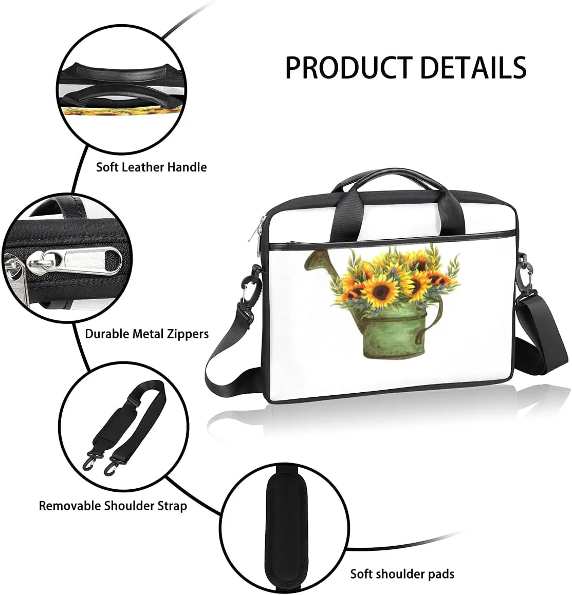 Flower Branch Painting Laptop Shoulder Messenger Bag Waterproof Laptop Briefcase with Handle and Padded Strap Case Sleeve