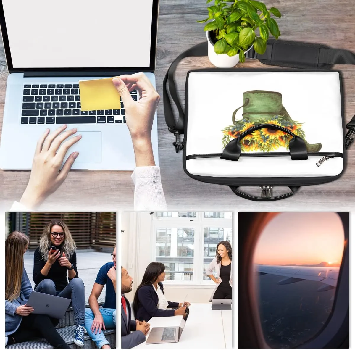 Flower Branch Painting Laptop Shoulder Messenger Bag Waterproof Laptop Briefcase with Handle and Padded Strap Case Sleeve
