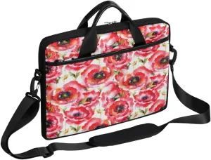 Flowers Camellia Laptop Shoulder Messenger Bag Waterproof Laptop Briefcase Handle Padded Strap