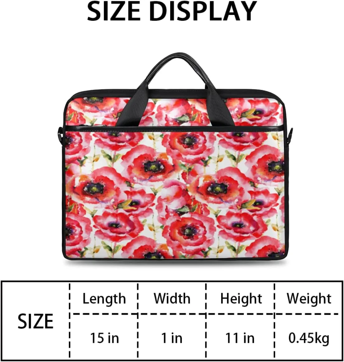 Flowers Camellia Laptop Shoulder Messenger Bag Waterproof Laptop Briefcase Handle Padded Strap