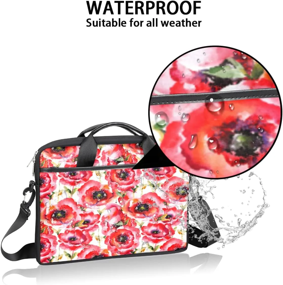 Flowers Camellia Laptop Shoulder Messenger Bag Waterproof Laptop Briefcase Handle Padded Strap