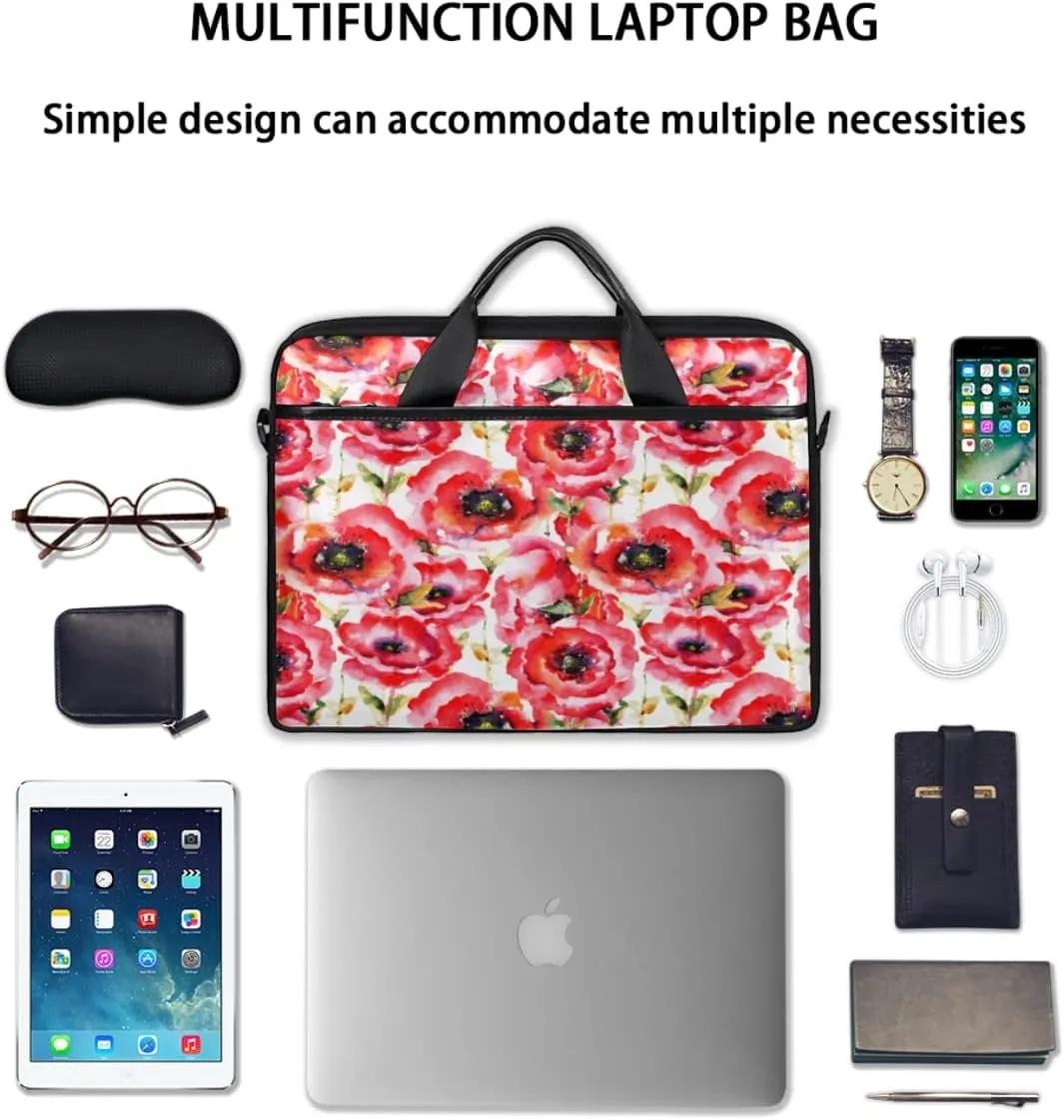 Flowers Camellia Laptop Shoulder Messenger Bag Waterproof Laptop Briefcase Handle Padded Strap