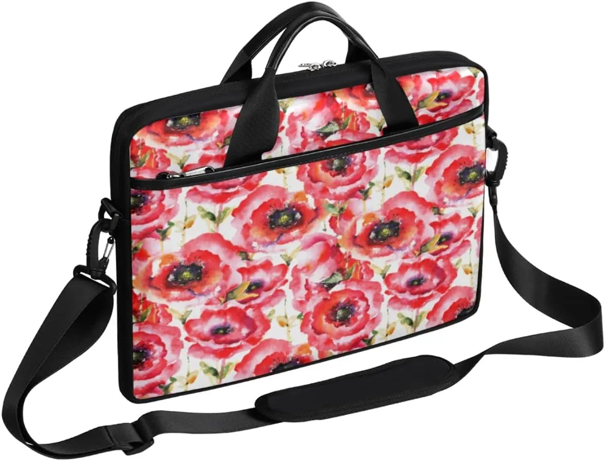 Flowers Camellia Laptop Shoulder Messenger Bag Waterproof Laptop Briefcase Handle Padded Strap
