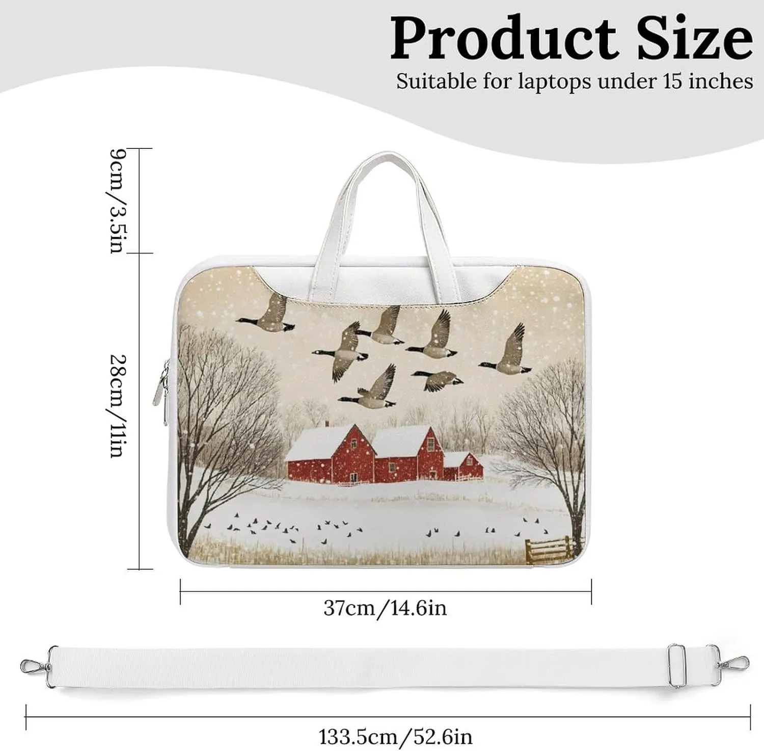 Flying Geese Snow Red House Leather Bag Laptop Case Slim Water Resistant Computer Bags with Handle Briefcase for Work
