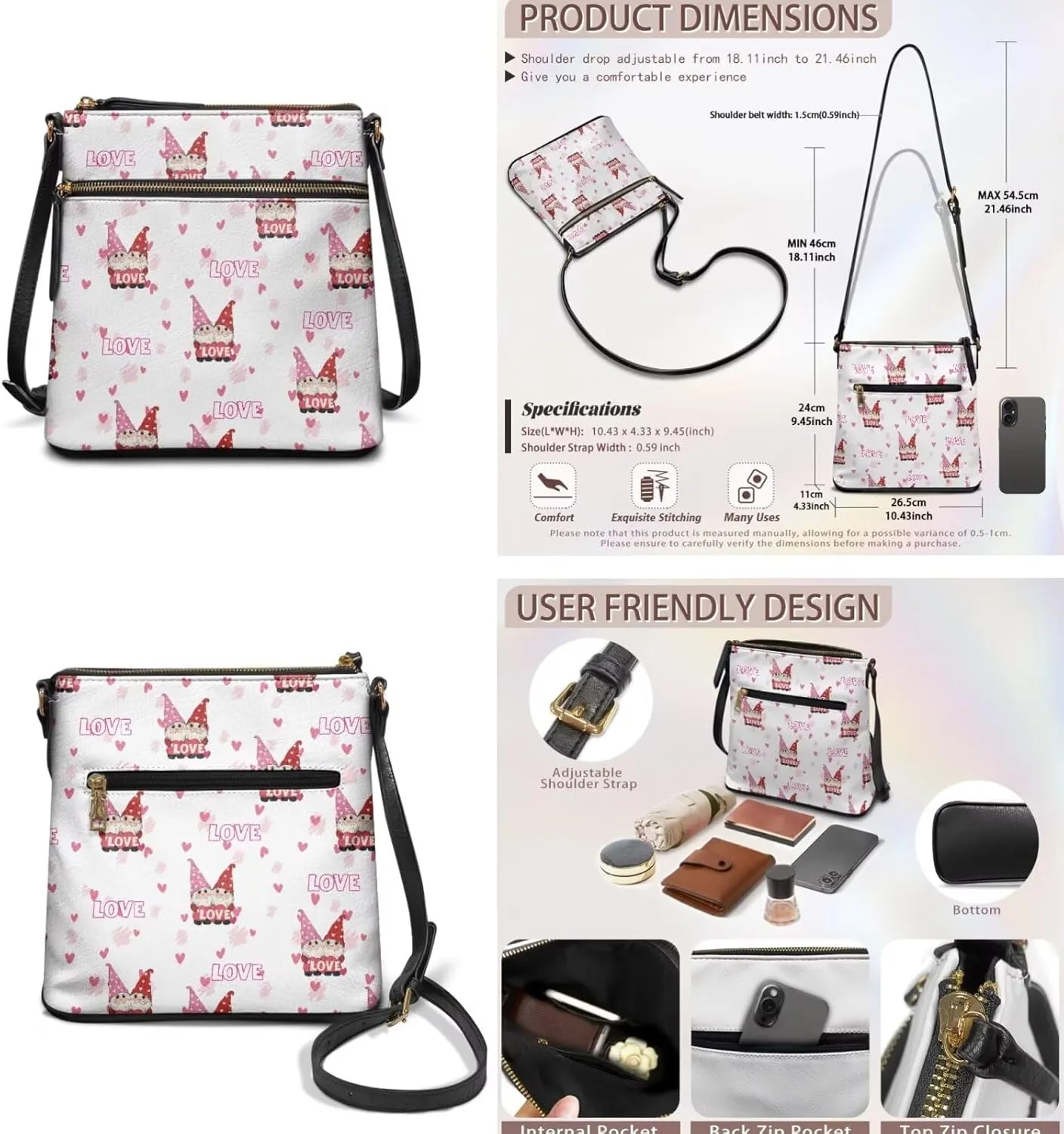 FOR U DESIGNS Leather Crossbody Bags for Women Trendy Shoulder Bags Cross Body Purse and Matching Wallet Set
