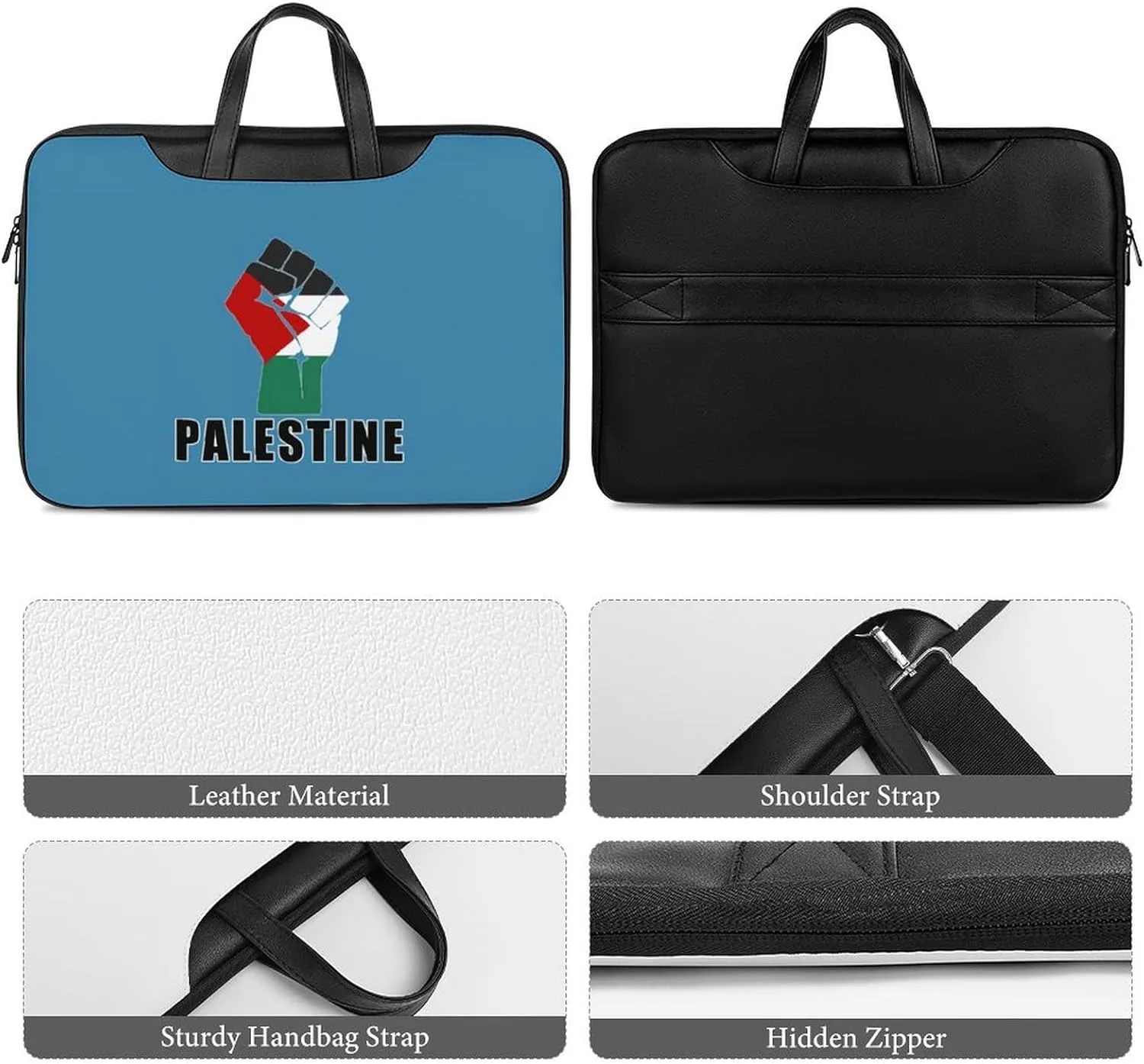 Free Palestine Palestinian Flag Leather Bag Laptop Case Slim Water Resistant Computer Bags with Handle Briefcase for Work
