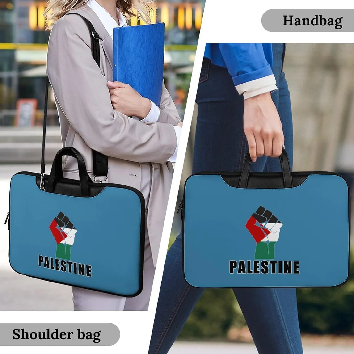 Free Palestine Palestinian Flag Leather Bag Laptop Case Slim Water Resistant Computer Bags with Handle Briefcase for Work