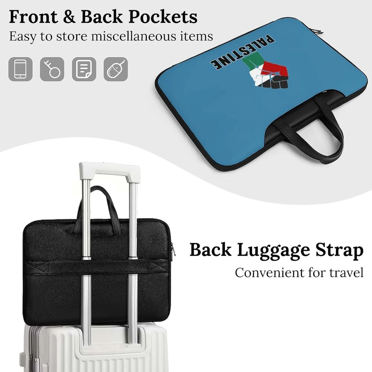 Free Palestine Palestinian Flag Leather Bag Laptop Case Slim Water Resistant Computer Bags with Handle Briefcase for Work
